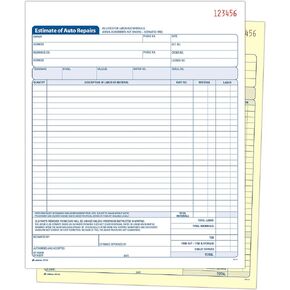 Adams Auto Repair Estimate Book, 2-Part, Carbonless, White/Canary, 8-3/8 x 10-11/16 Inches, 50 Sets per Book (D8104)