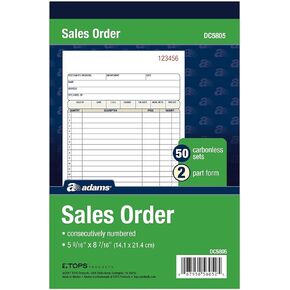 Adams Sales Order Book, 2-Part, Carbonless, White/Canary, 5-9/16 x 8-7/16 inches, 50 Sets per Book (DC5805) (12 Pack)