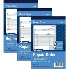 Repair Order Book, Carbonless, 2-Part, White/White, 5-9/16 x 8-7/16 Inches, 50 Sets (D5084), 3 Pack