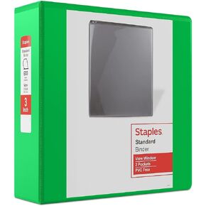 Staples 110080 Standard 3-Inch D-Ring Binder Green (26354)