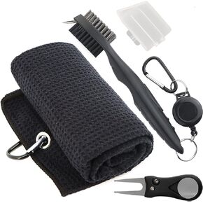 Golf Accessories Kit, Golf Club Cleaning Kit - Microfiber Waffle Pattern Golf Towel with Clip, Golf Club Brush Groove Cleaner & Clip, Golf Divot Tool with Marker - Golf Accessories for Men & Women