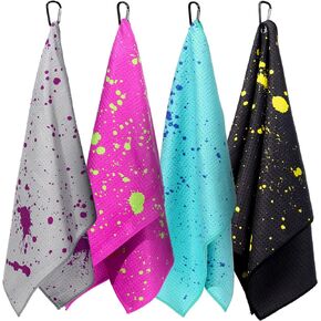 Peryiter 4 Pcs Shine Golf Towel with Clip Drip Lime Available Microfiber Towel for Golf Bags Golf Gifts for Men Women Birthday Waffle Pattern Golf Gifts for Golf Fan Retirement Gift (Dark Color)