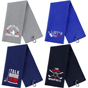 4 Pcs Funny Golf Towel Embroidered Golf Towels for Golf Bags with Clip Golf Gifts for Men Women Birthday Gifts for Golf Fan, Retirement Gift 24 x 16 Inch (Funny Style)