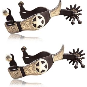 KUIDAMOS Horse Spurs 1Pair,Antique Brass Western Style Spur with Hand Carved Decoraation Silver Spurs for Boots Men and Women Antique Brown Spurs for Equestrian Training, Equestrian Competition