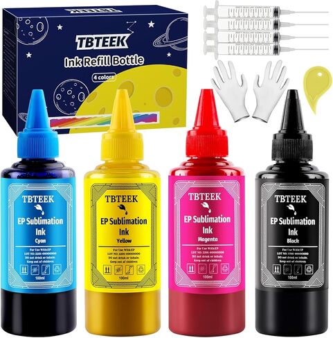 تعمل زجاجات حبر التسامي TBTeek المعاد تعبئتها مع WF7710 ET2760 ET2720 ET2803 ET2800 ET15000 C88 C88+ نقل الضغط الحراري للطابعة النافثة للحبر على الأكواب والألواح والقمصان البوليستر وحافظات الهاتف وما إلى ذلك in Kuwait