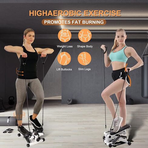 JUMPMKT Steppers for Exercise, Mini Stepper with LCD Monitor & Resistance Bands, Gym Fitness Stair Stepper for Home Workout, Legs Arm Full Body Training in Kuwait