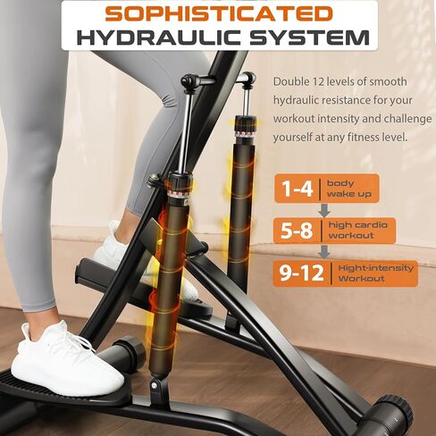 جهاز إيقاع الجسم للتمرين في المنزل، جهاز درج كهربائي لتدريب القلب والتسلق، جهاز درج للياقة البدنية الهيدروليكي مع 12 أسطوانة هيدروليكية، شاشة LCD كبيرة، مقود كبير. in Kuwait