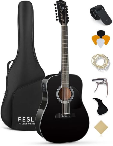 Fesley 12 String Guitar, 42" Full Size Acoustic Electric Guitars for Beginners Adults, Spruce Top Guitarra Acustica, Guitar Bundle with Gig Bag, Picks, Strings, Strap, Black in Saudi Arabia