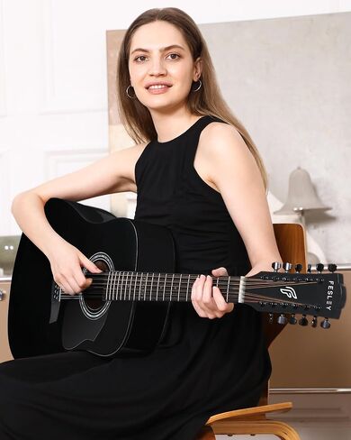 Fesley 12 String Guitar, 42" Full Size Acoustic Electric Guitars for Beginners Adults, Spruce Top Guitarra Acustica, Guitar Bundle with Gig Bag, Picks, Strings, Strap, Black in Saudi Arabia