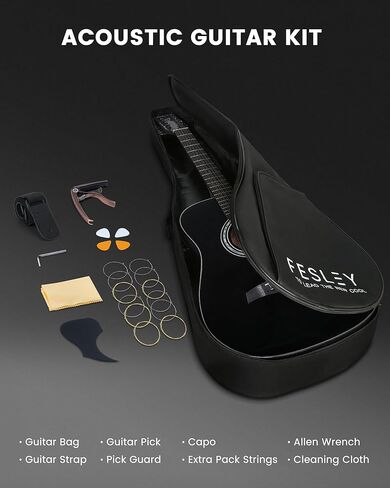 Fesley 12 String Guitar, 42" Full Size Acoustic Electric Guitars for Beginners Adults, Spruce Top Guitarra Acustica, Guitar Bundle with Gig Bag, Picks, Strings, Strap, Black in Saudi Arabia