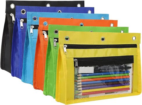 YoeeJob 6 Pack 1 Inch Expandable Zipper Pencil Pouches with Clear Window for 3 Ring Binder, Suitable for School & Office (6, Blue) in Saudi Arabia