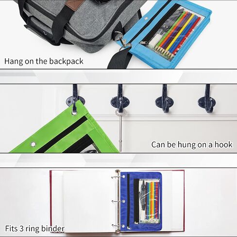 YoeeJob 6 Pack 1 Inch Expandable Zipper Pencil Pouches with Clear Window for 3 Ring Binder, Suitable for School & Office (6, Blue) in Saudi Arabia