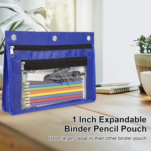 YoeeJob 6 Pack 1 Inch Expandable Zipper Pencil Pouches with Clear Window for 3 Ring Binder, Suitable for School & Office (6, Blue) in Saudi Arabia