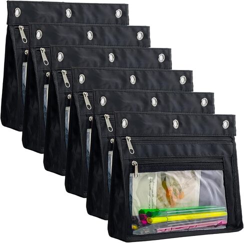 YoeeJob 6 Pack 1 Inch Expandable Zipper Pencil Pouches with Clear Window for 3 Ring Binder, Suitable for School & Office (6, Blue) in Saudi Arabia