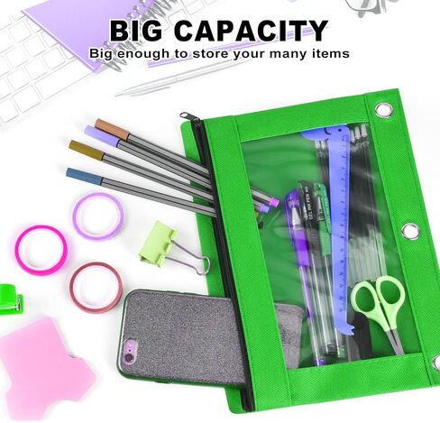 Pencil Pouch for 3 Ring Binder, Bulk 36 Pack 3-Holes Zipper Pencil Pouches in Assorted Colors, Sturdy and Durable Cloth Pencil Holder with Clear Window for Office School College Supplies (36) in Saudi Arabia