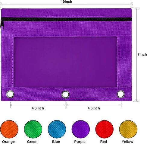 Pencil Pouch for 3 Ring Binder, Bulk 36 Pack 3-Holes Zipper Pencil Pouches in Assorted Colors, Sturdy and Durable Cloth Pencil Holder with Clear Window for Office School College Supplies (36) in Saudi Arabia