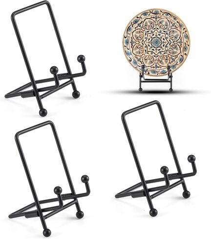 Plate Stand 3 Pack Display Stand Metal Book Holder Stand Black Picture Holder Stand Small Plate Stand Metal Frame Plate Display Stand for Picture Decorative Platter Book Photo Easel (4.5 In/3Pack) in Kuwait