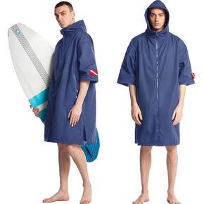 Hiturbo Waterproof Windproof Swim Parka, 3/4 Sleeve Changing Robe Coat with Hood Warm Coat for Surfing Swimming Water Sports