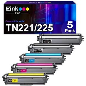 TN221 TN225 Toner Cartridges for Brother TN221 TN225 to Use with HL-3170CDW MFC-9130CW MFC-9330CDW HL-3180CDW HL-3140CW Printer (2 Black, 1 Cyan, 1 Magenta, 1 Yellow, 5 Pack)