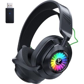 HW10 Wireless Gaming Headset for PS5,PS4,PC,2.4GHz Bluetooth Gaming Headphones with Noise Cancelling Microphone,50Hr Battery Gamer Headset for Switch, Laptop,Mobile,Mac,Cool RGB (White)