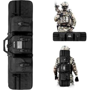 Jueachy Tactical Double Rifle Bag: 42 Inch Rifle Case Long Gun Bag Soft Bags Conceal Backpack Strap Lockable Compartment