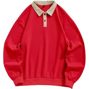 ZAFUL Men's Long Sleeve Color Spliced Polo Collar Sweatshirts Casual Lightweight Pullover Hoodies
