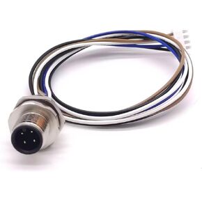 Male Panel Mount Connector M12 4Pin Rear Mount with 24AWG Wires 50CM Length Shiled M12 4Pin Male Panel Mount Connector