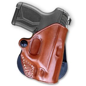 Premium Leather OWB Paddle Holster with Open Top Fits, Rugerr LCP MAX Micro Compact 380 Caliber 2.80" Barrel, Right Hand Draw, Brown Color #1622#