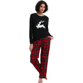 GLOBAL Women's Flannel Pajamas Set 100% Cotton Soft PJs For Women Long Sleeve Christmas Pijama Button Warm Loungewear-S