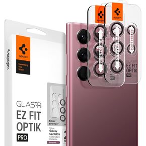 Spigen Camera Lens Screen Protector [Glas.tR EZ Fit Optik Pro] Designed for Galaxy S22 Ultra - Black [2 Pack]