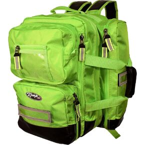 Kemp USA Ultimate EMS Backpack - Emergency Supplies - EMT Bag Fits BLS/ALS Equipment and D Tank Oxygen Cylinder - Multiple Grab Points, Chest & Waist Support Straps & Color-Coded Pouches (Neon Green)