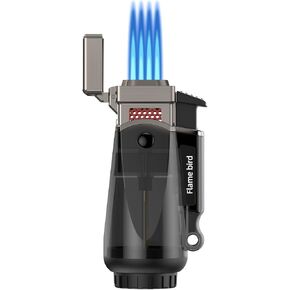 Butane Lighter Quad Flame Torch Lighter with Punch Windproof Refillable Mini Butane Torch Lighter for Candles Grill Fireworks Camping