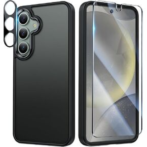 FNTCASE for Samsung Galaxy S24 Case: Magnetic Phone Cover Support Wireless Charging for Galaxy S24 Military Grade Shockproof Slim Translucent Matte Protective Bumper 6.2" Black