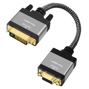 DVI to VGA Adapter, DVI-D 24+1 Male (Source) to VGA Female (Screen) Cable, Braided Cord Converter Connector for Monitor, PC, TV Stick, Raspberry Pi, Computer, Desktop, Laptop, Projector, Roku, Xbox