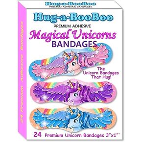 Magical Unicorns Premium Adhesive Unicorn Bandages from Hug-a-BooBoo, The Amazing Bandages That Hug! Colorful Hugging Unicorns 24 Ct Box