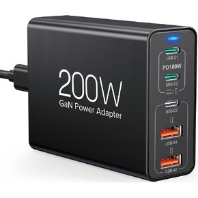 200W USB C Fast Charger 5-Port Charging Station Block Hub Laptop Charger Power Adapter Compatible with MacBook Pro/Air iPad Pro iPhone 15/14 Google Pixelbook ThinkPad Dell XPS Galaxy S23 Steam Deck