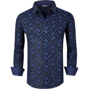 Alex Vando Mens Digital Printing Dress Shirts Iron-Free Regular Fit Party Button Down Shirt