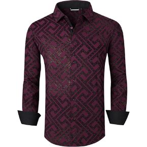 Alex Vando Mens Digital Printing Dress Shirts Iron-Free Regular Fit Party Button Down Shirt