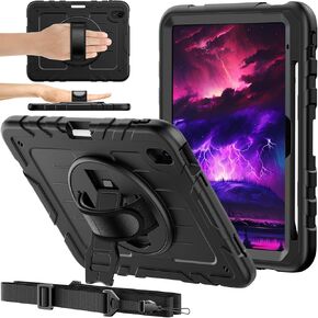 for iPad 10th Generation case 10.9 inch，Heavy Duty Full-Body Shockproof Protective case with Pencil Holder Built-in 360° Rotating Hand Strap for ipad 10.9 case 2022 (Black)