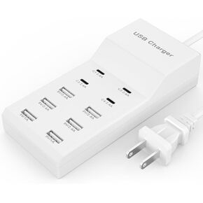 USB Charging Station for Multiple Devices USB Wall Charger Power Hub Strip Smart Plug Charging Dock Desktop Charge Block 4 USB C 6 USB A Ports Compatible with iPhone 15/iPad/iPod/Galaxy S Smart Phones