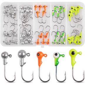 Crappie Jig Heads Assorted Football Jigs Head for Bass Fishing 60pcs Round Ball Jig Head Fishing Hooks Weighted Jig Heads for Bass Trout Crappie Freshwater Saltwater