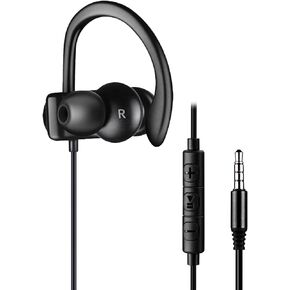 Single Earbud, One Ear Sport Earphone with Hook, Mono Headphone with Mic and in-line Control for Safe Driving, Biking, Running, Gaming and Working, for Right Ear Wearing Only, CGS09