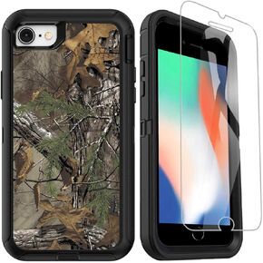 OTTARTAKS Compatible for iPhone SE 2022/2020/3rd/2nd//8/7/6s/6 Case with Screen Protector Street Fashion Heavy Duty Camo Phone Case for Boys Men, Shockproof 3-Layer Protective Case, Black Grey Shark