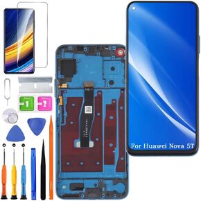 Screen Replacement for Huawei Nova 5T Original, YAL-L21 YAL-L61 LCD Touch Panel Display Digitizer Assembly Repair Parts with Kit（Blue with Frame）
