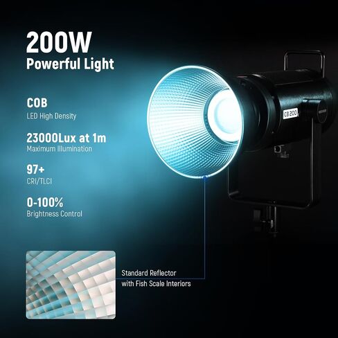 NEEWER CB100C 130w RGB LED Video Light, APP/2.4G Control 360° Full Color 2700K-6500K 27000lux/m COB Bowens Mount Silent Continuous Output Lighting TLCI/CRI97+ 17 Scenes for Video Recording Photography in Kuwait