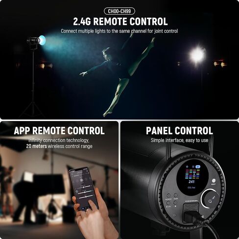 NEEWER CB100C 130w RGB LED Video Light, APP/2.4G Control 360° Full Color 2700K-6500K 27000lux/m COB Bowens Mount Silent Continuous Output Lighting TLCI/CRI97+ 17 Scenes for Video Recording Photography in Kuwait