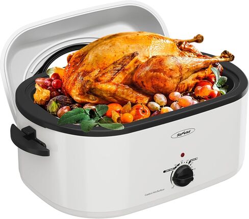 Sunvivi 28 Quart Electric Roaster Oven Turkey Roaster with Lid Electric Roasters with Removable Pan Large Roaster,Visible & Self-basting Lid, Fast Heating & Thaw/warming Setting,Silver in Kuwait