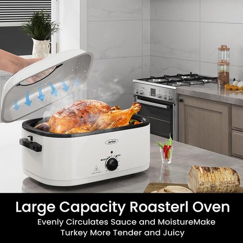 Sunvivi 28 Quart Electric Roaster Oven Turkey Roaster with Lid Electric Roasters with Removable Pan Large Roaster,Visible & Self-basting Lid, Fast Heating & Thaw/warming Setting,Silver in Kuwait