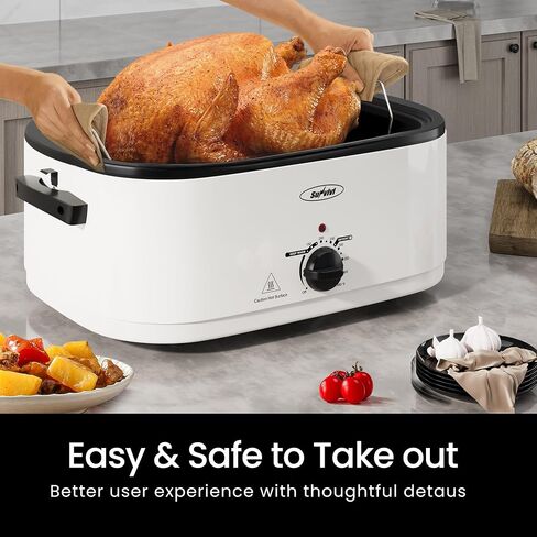 Sunvivi 28 Quart Electric Roaster Oven Turkey Roaster with Lid Electric Roasters with Removable Pan Large Roaster,Visible & Self-basting Lid, Fast Heating & Thaw/warming Setting,Silver in Kuwait