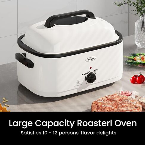 Sunvivi 28 Quart Electric Roaster Oven Turkey Roaster with Lid Electric Roasters with Removable Pan Large Roaster,Visible & Self-basting Lid, Fast Heating & Thaw/warming Setting,Silver in Kuwait